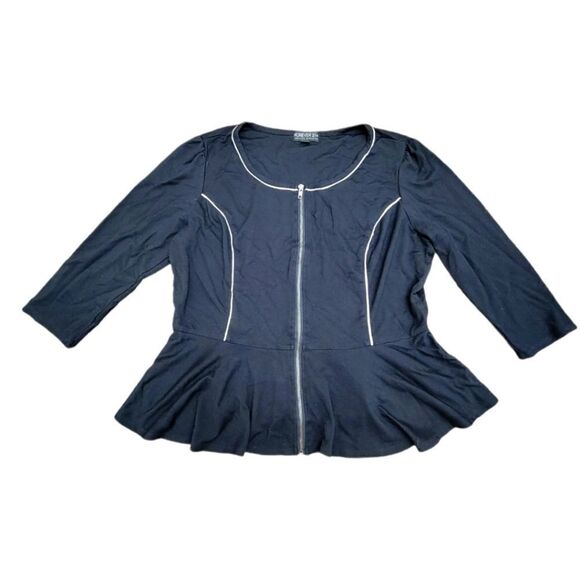 Forever 21+ Black Sweatshirt With Front Zipper and White Lines Size 3XL - Picture 1 of 9